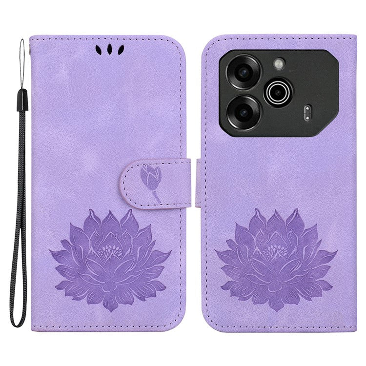 For TECNO Pova 6 5G / 6 Pro 5G Case with Wrist Strap Lotus Imprint Leather Wallet Phone Cover - Purple