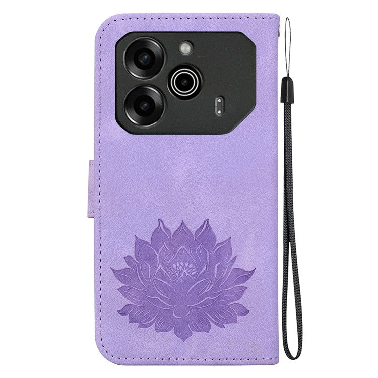 For TECNO Pova 6 5G / 6 Pro 5G Case with Wrist Strap Lotus Imprint Leather Wallet Phone Cover - Purple