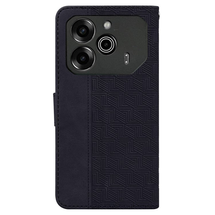 For TECNO Pova 6 5G / 6 Pro 5G Wallet Phone Case Geometry Imprint Leather Flip Cover with Strap - Black