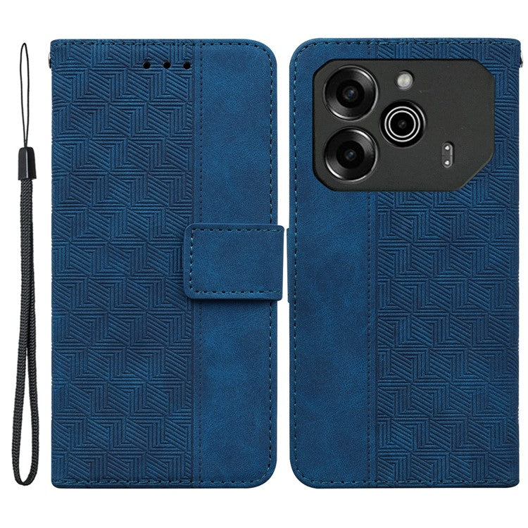 For TECNO Pova 6 5G / 6 Pro 5G Wallet Phone Case Geometry Imprint Leather Flip Cover with Strap - Blue