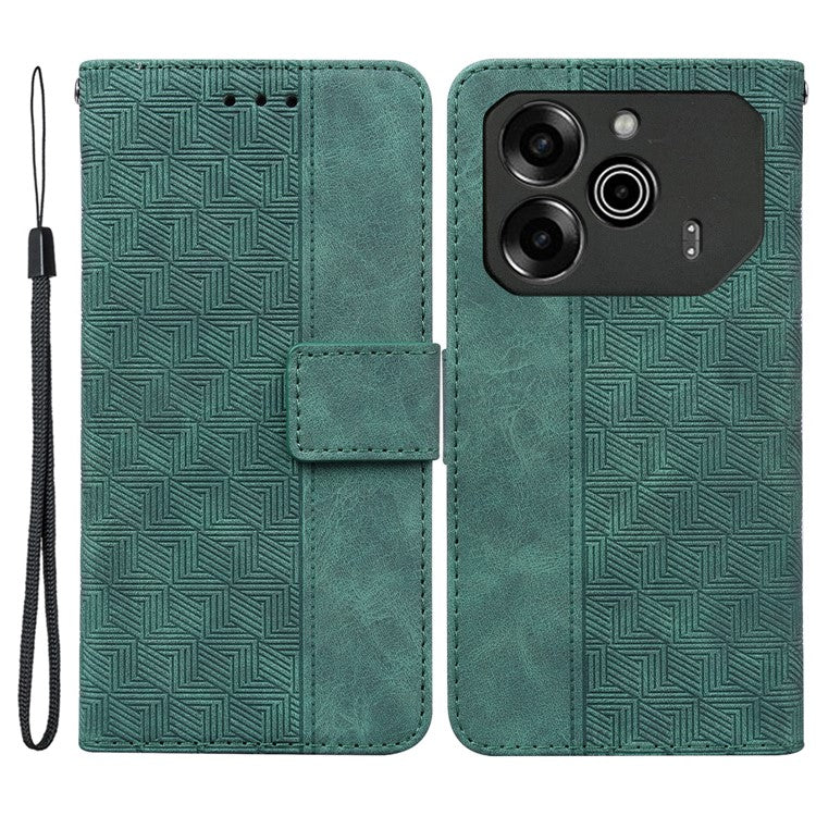 For TECNO Pova 6 5G / 6 Pro 5G Wallet Phone Case Geometry Imprint Leather Flip Cover with Strap - Green