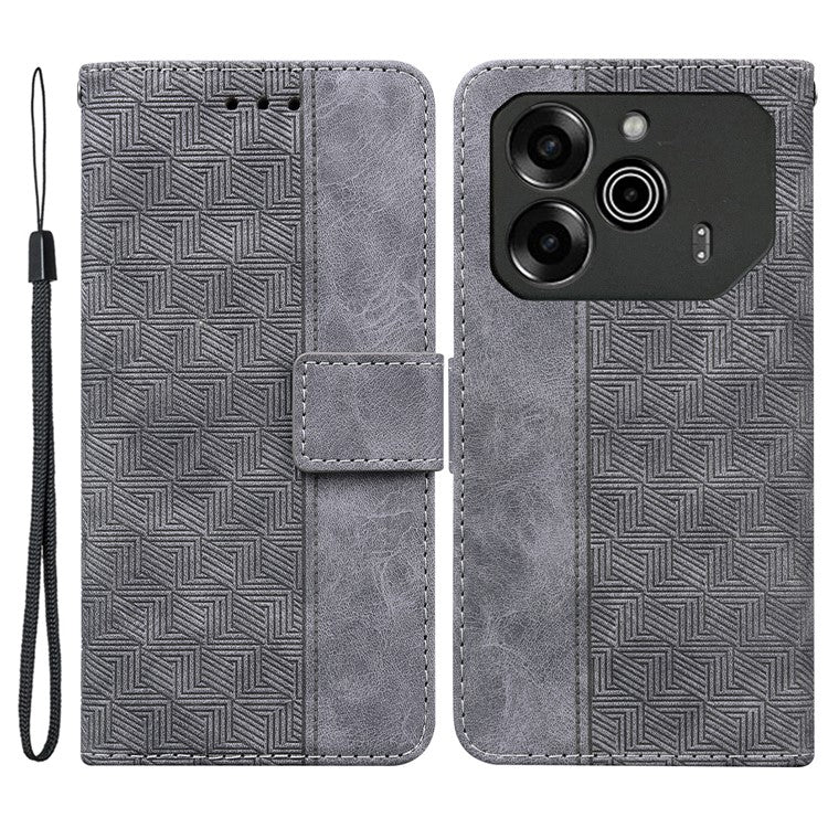 For TECNO Pova 6 5G / 6 Pro 5G Wallet Phone Case Geometry Imprint Leather Flip Cover with Strap - Grey