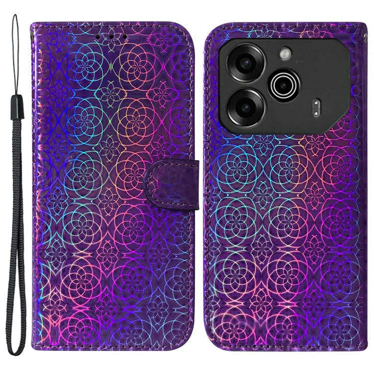 For TECNO Pova 6 5G / 6 Pro 5G Shockproof Case Dazzling Flower PU Leather Stand Phone Cover - Purple