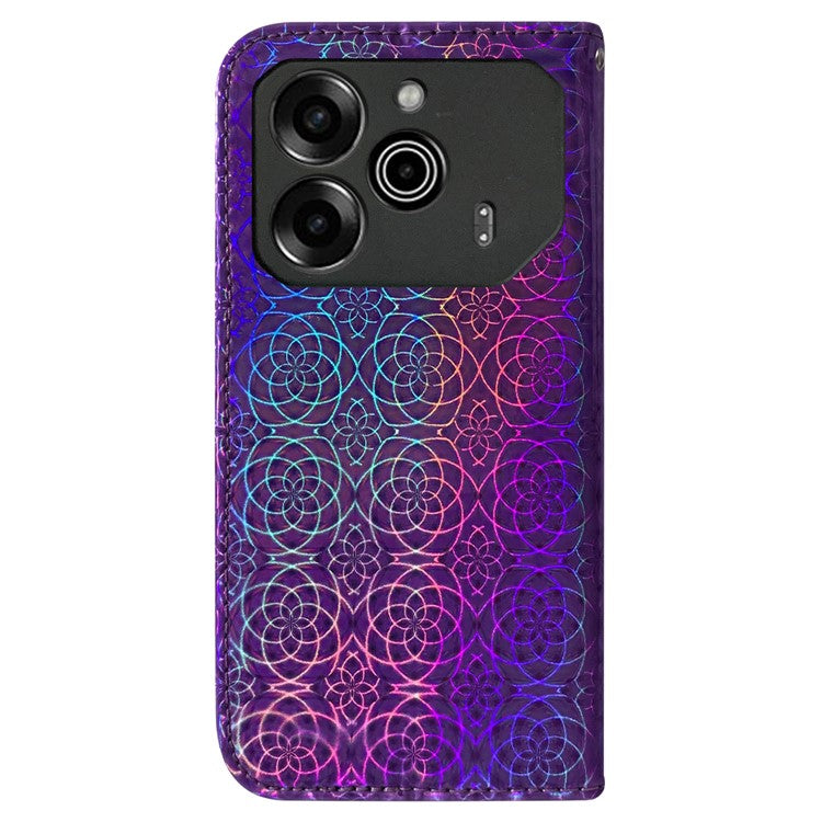 For TECNO Pova 6 5G / 6 Pro 5G Shockproof Case Dazzling Flower PU Leather Stand Phone Cover - Purple