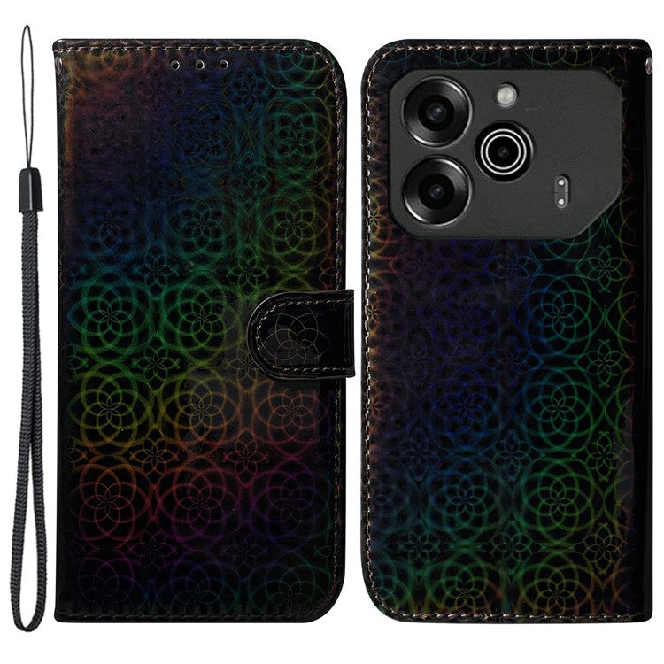 For TECNO Pova 6 5G / 6 Pro 5G Shockproof Case Dazzling Flower PU Leather Stand Phone Cover - Black