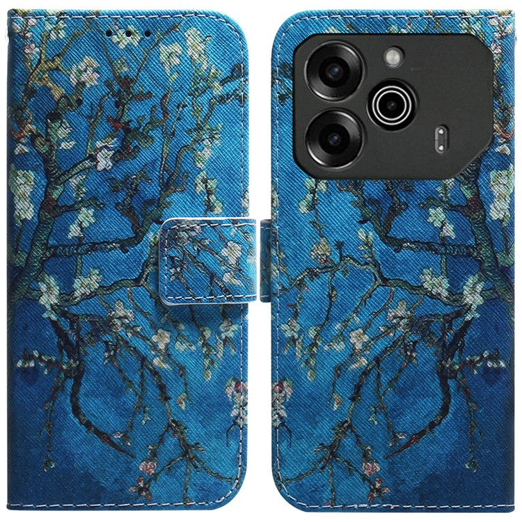 For TECNO Pova 6 5G / 6 Pro 5G Wallet Phone Case Pattern Print PU Leather Flip Cover - Apricot Flowers