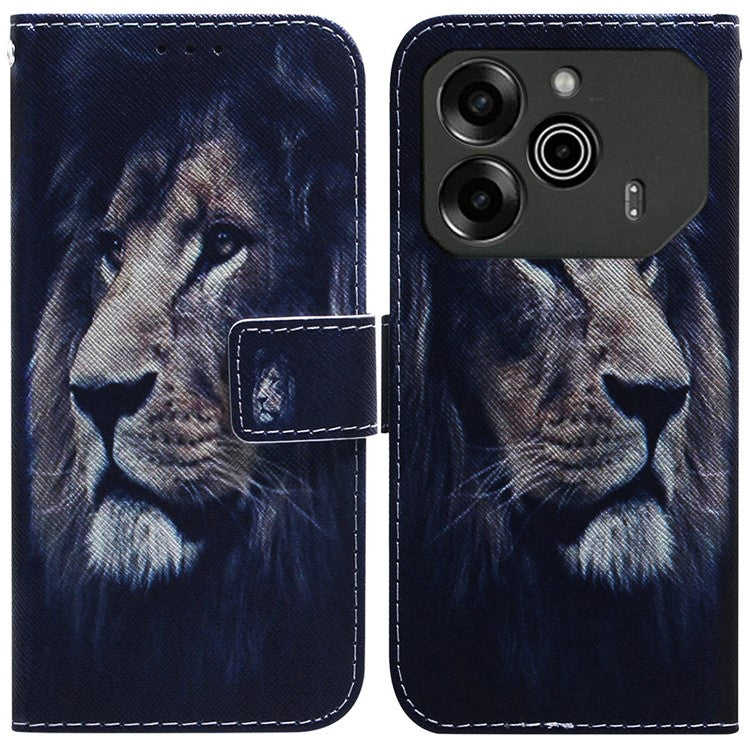 For TECNO Pova 6 5G / 6 Pro 5G Wallet Phone Case Pattern Print PU Leather Flip Cover - Lion
