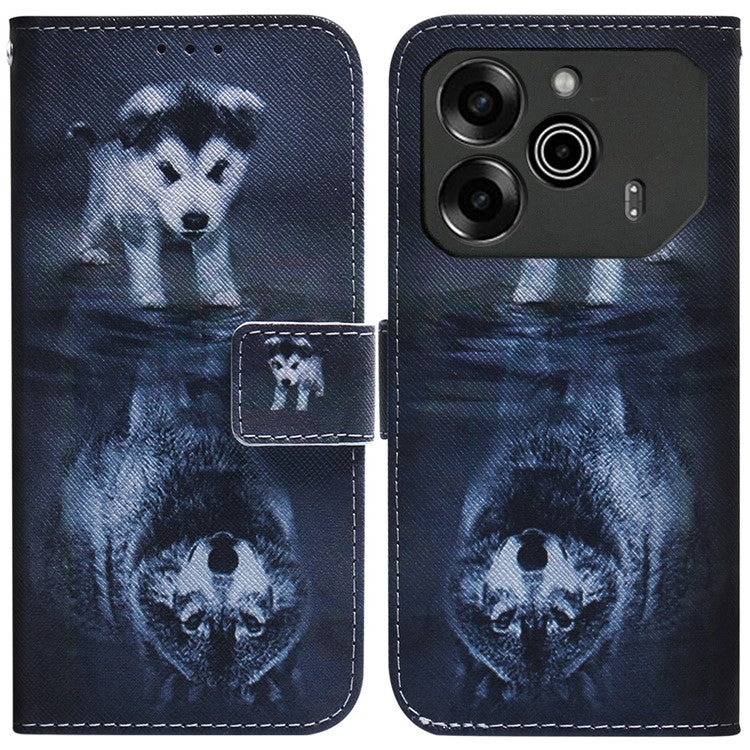 For TECNO Pova 6 5G / 6 Pro 5G Wallet Phone Case Pattern Print PU Leather Flip Cover - Dog and Wolf