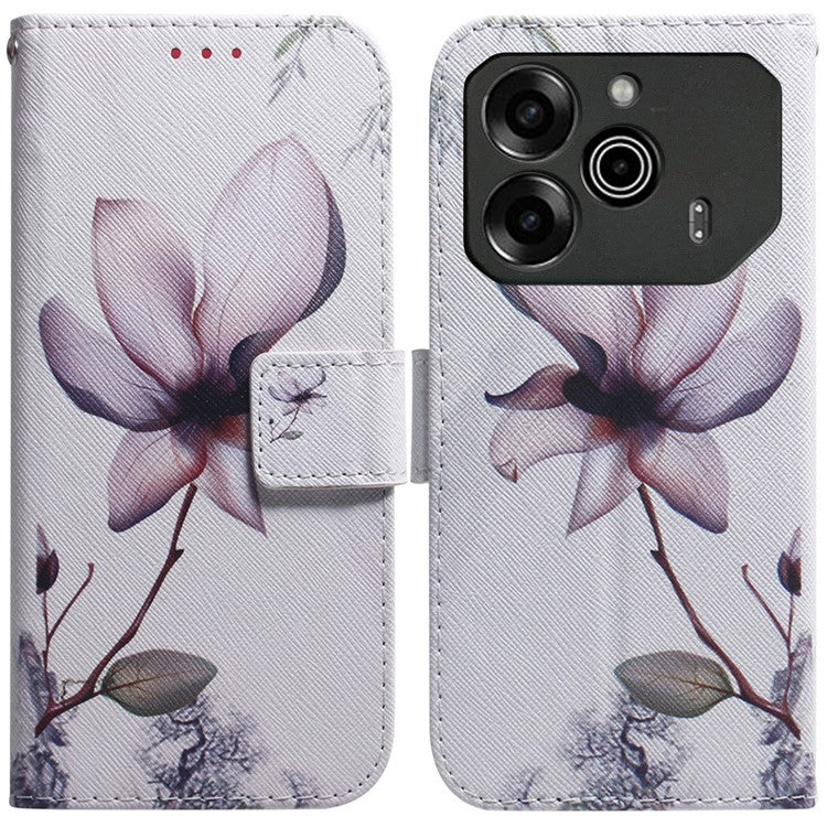 For TECNO Pova 6 5G / 6 Pro 5G Wallet Phone Case Pattern Print PU Leather Flip Cover - Pink Flower