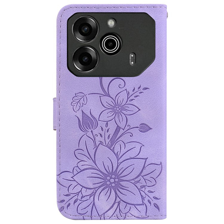 For TECNO Pova 6 5G / 6 Pro 5G Wallet Phone Case Lily Imprint Scratch-Proof Leather Flip Cover - Purple