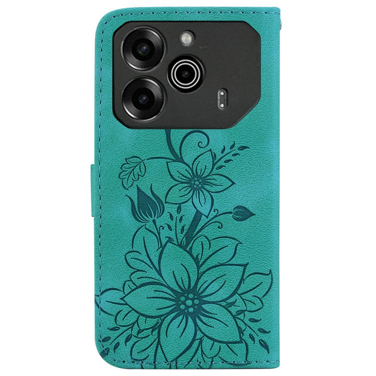 For TECNO Pova 6 5G / 6 Pro 5G Wallet Phone Case Lily Imprint Scratch-Proof Leather Flip Cover - Green