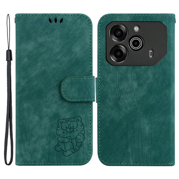 For TECNO Pova 6 5G / 6 Pro 5G Wallet Case Cute Tiger Imprint Leather Phone Cover with Stand - Green