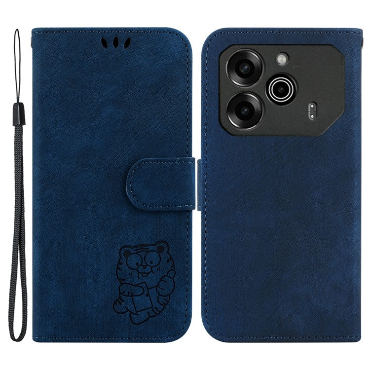 For TECNO Pova 6 5G / 6 Pro 5G Wallet Case Cute Tiger Imprint Leather Phone Cover with Stand - Dark Blue