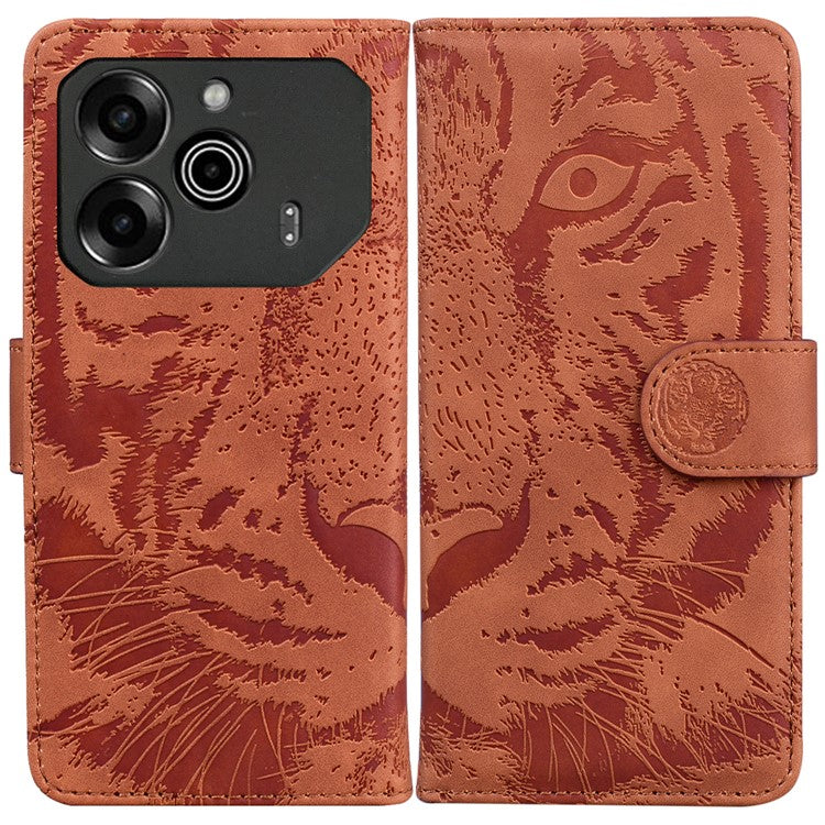For TECNO Pova 6 5G / 6 Pro 5G Wallet Case Tiger Imprint Leather Stand Phone Cover - Brown
