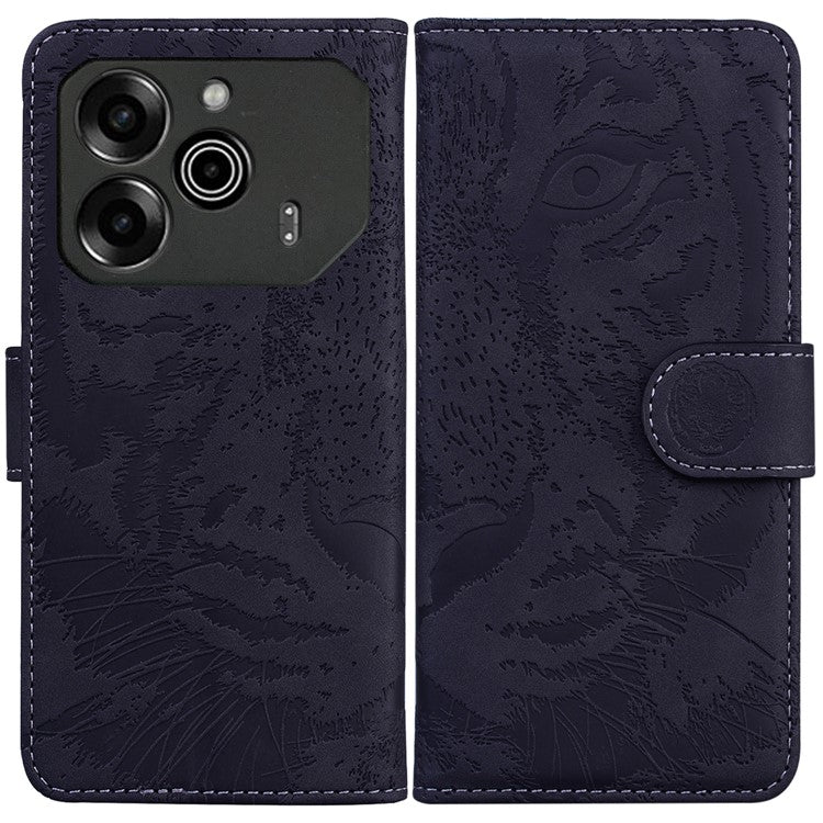 For TECNO Pova 6 5G / 6 Pro 5G Wallet Case Tiger Imprint Leather Stand Phone Cover - Black
