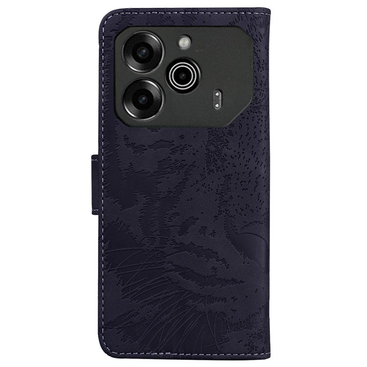 For TECNO Pova 6 5G / 6 Pro 5G Wallet Case Tiger Imprint Leather Stand Phone Cover - Black