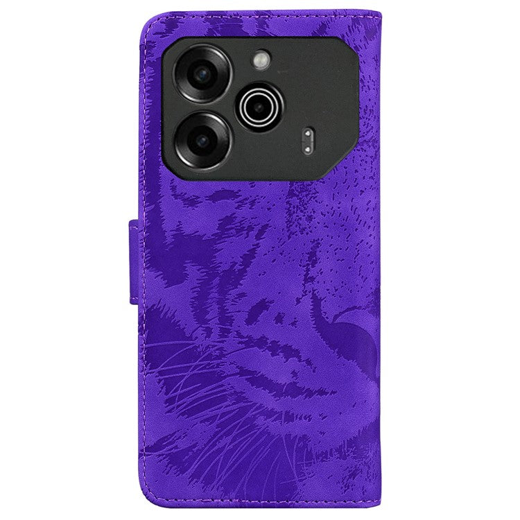 For TECNO Pova 6 5G / 6 Pro 5G Wallet Case Tiger Imprint Leather Stand Phone Cover - Purple