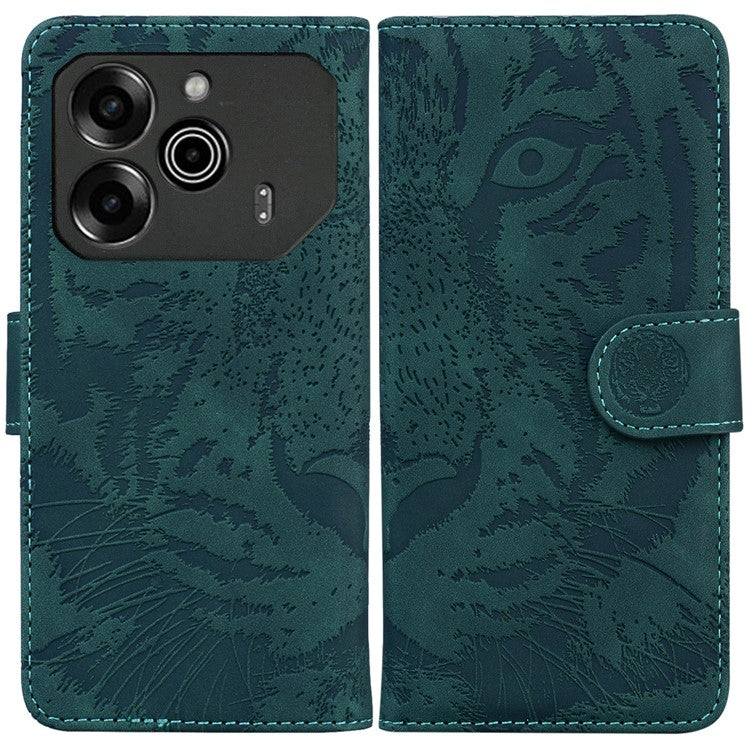 For TECNO Pova 6 5G / 6 Pro 5G Wallet Case Tiger Imprint Leather Stand Phone Cover - Green
