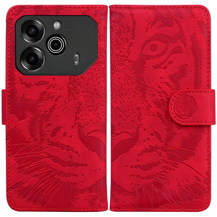 For TECNO Pova 6 5G / 6 Pro 5G Wallet Case Tiger Imprint Leather Stand Phone Cover - Red