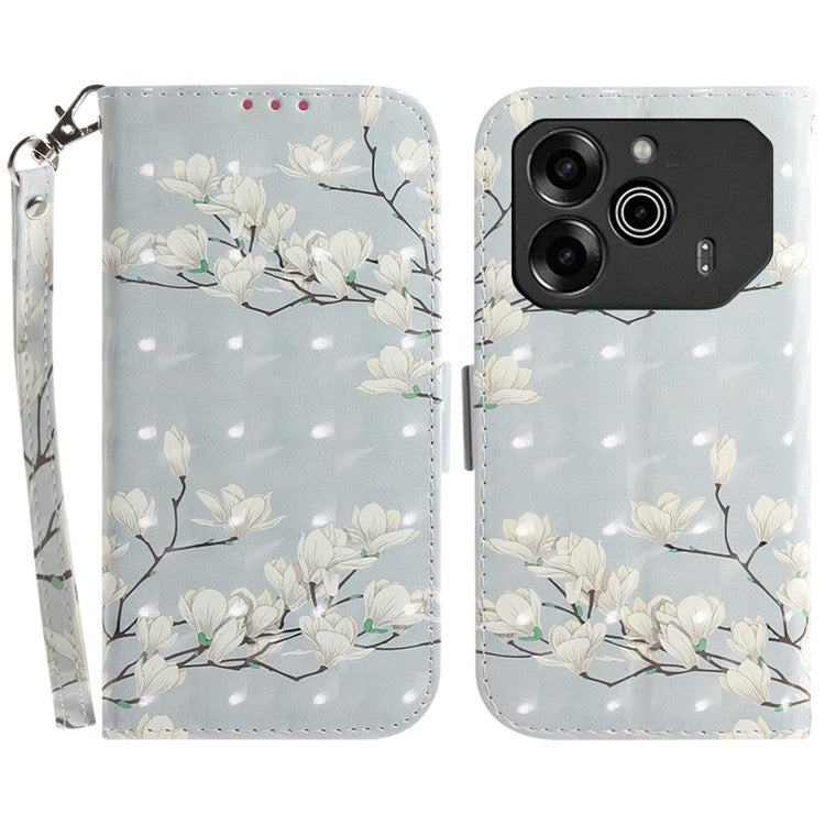 For TECNO Pova 6 5G / 6 Pro 5G Wallet Case Pattern Print PU Leather Phone Cover with Stand - Magnolia