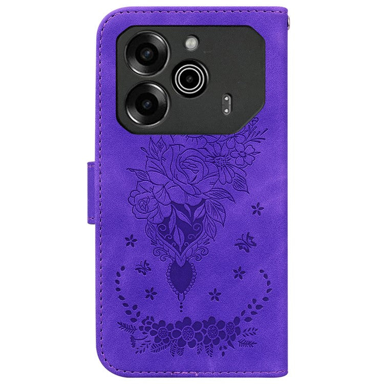 For TECNO Pova 6 5G / 6 Pro 5G Case Butterfly Rose Imprint Leather Phone Cover Wallet Stand - Purple