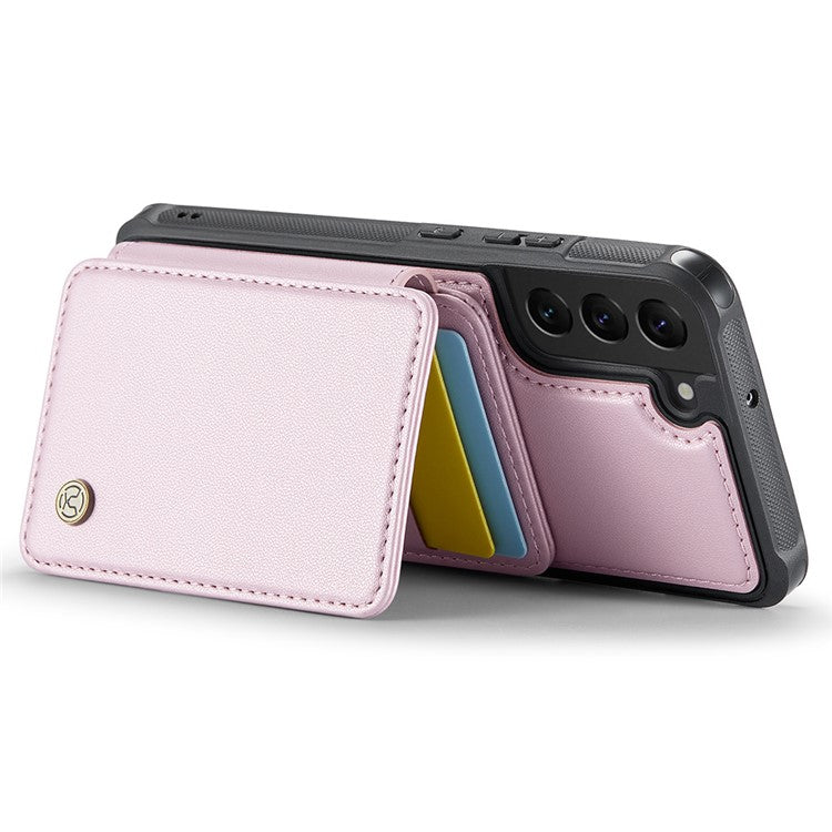 JEEHOOD J05 For Samsung Galaxy S22+ 5G Case TPU+Leather Phone Cover with Magnetic Detachable Card Bag - Pink