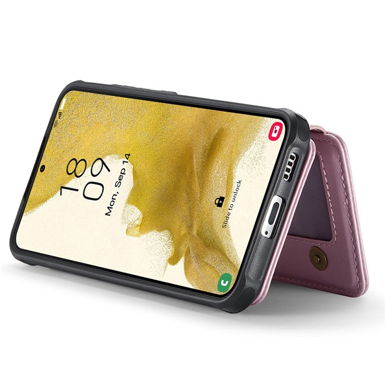 JEEHOOD J05 For Samsung Galaxy S22+ 5G Case TPU+Leather Phone Cover with Magnetic Detachable Card Bag - Pink