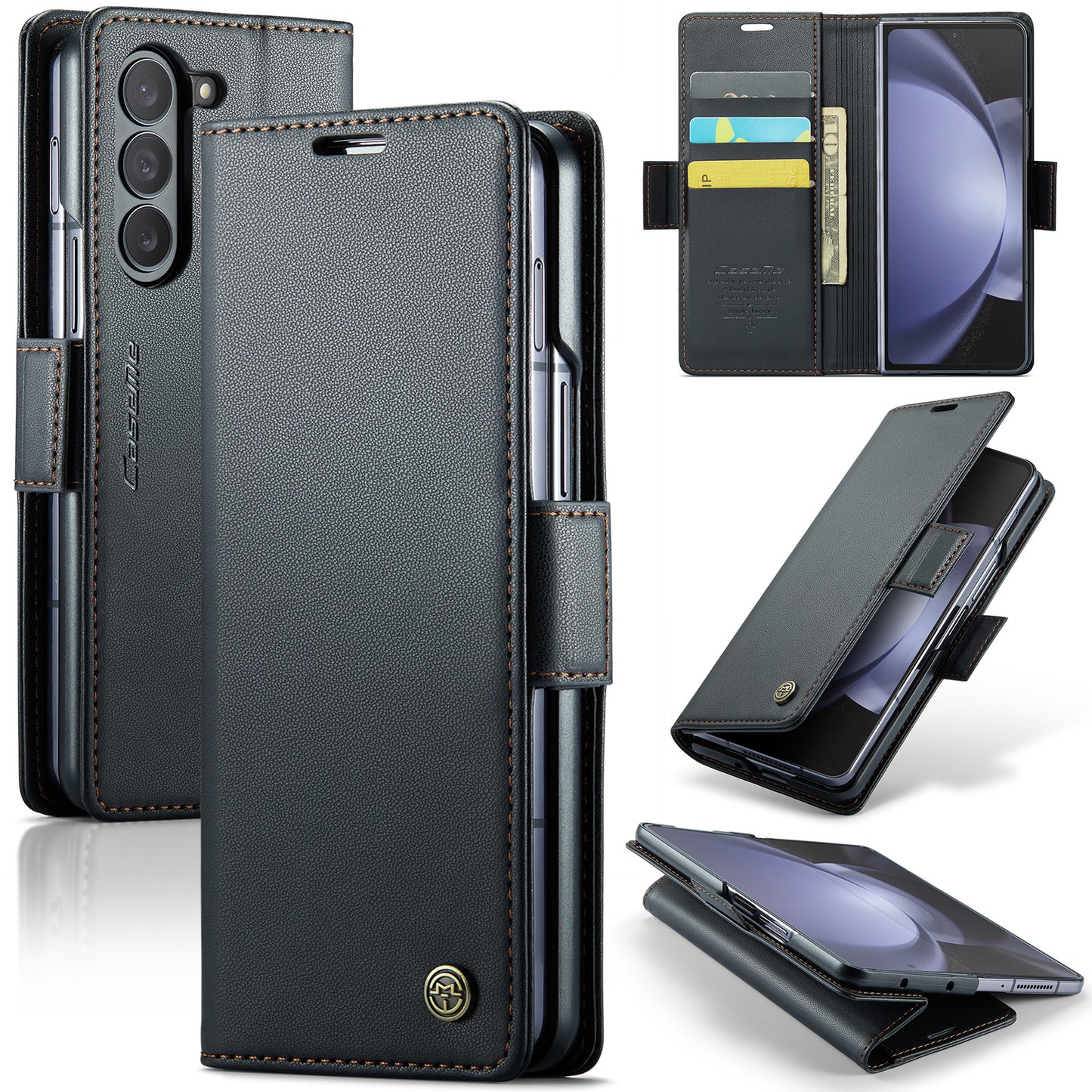 CASEME 023 Series For Samsung Galaxy Z Fold6 5G Case RFID Blocking Wallet Stand Phone Cover - Black