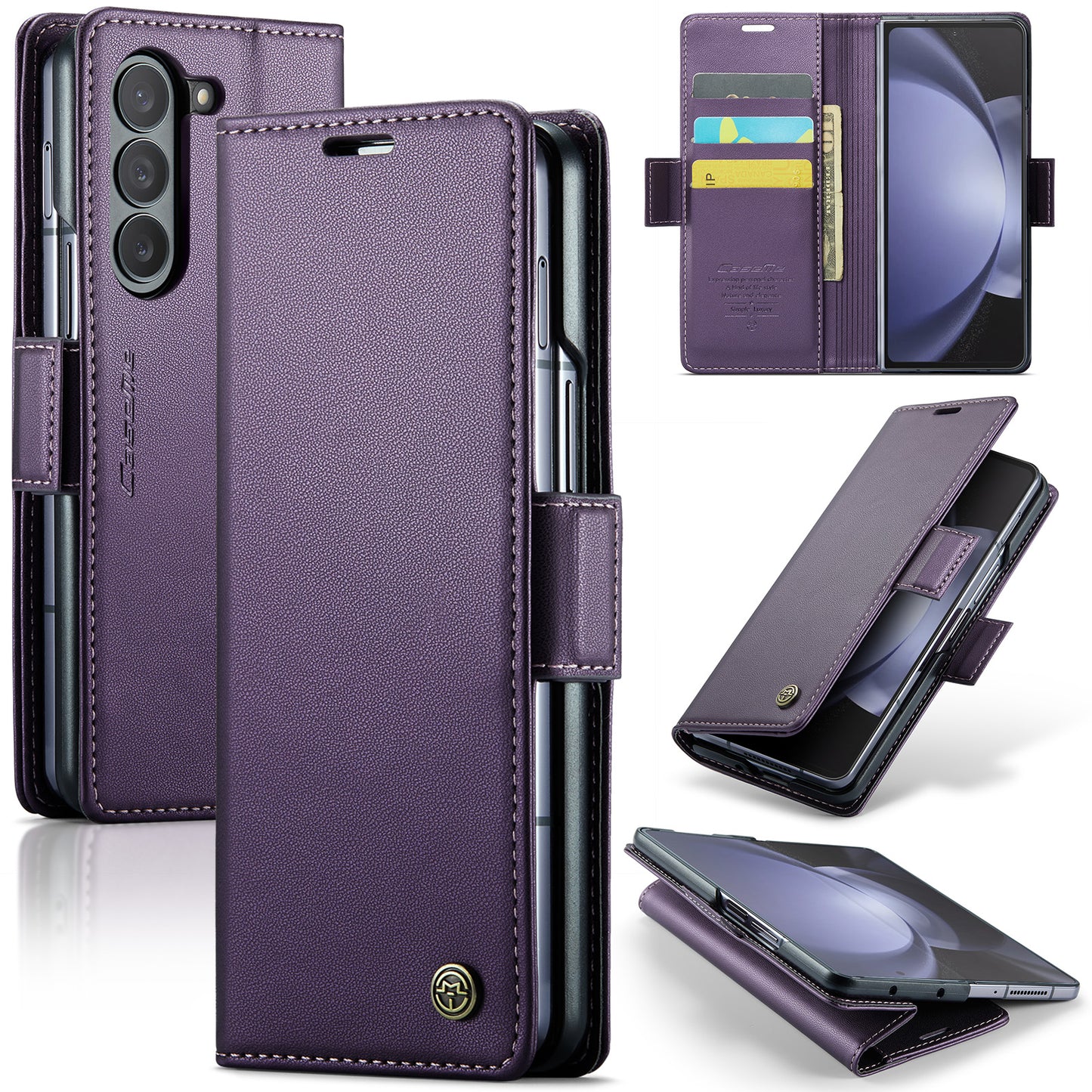 CASEME 023 Series For Samsung Galaxy Z Fold6 5G Case RFID Blocking Wallet Stand Phone Cover - Purple