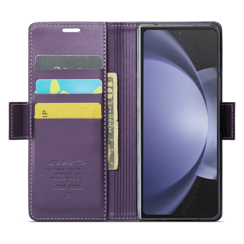 CASEME 023 Series For Samsung Galaxy Z Fold6 5G Case RFID Blocking Wallet Stand Phone Cover - Purple