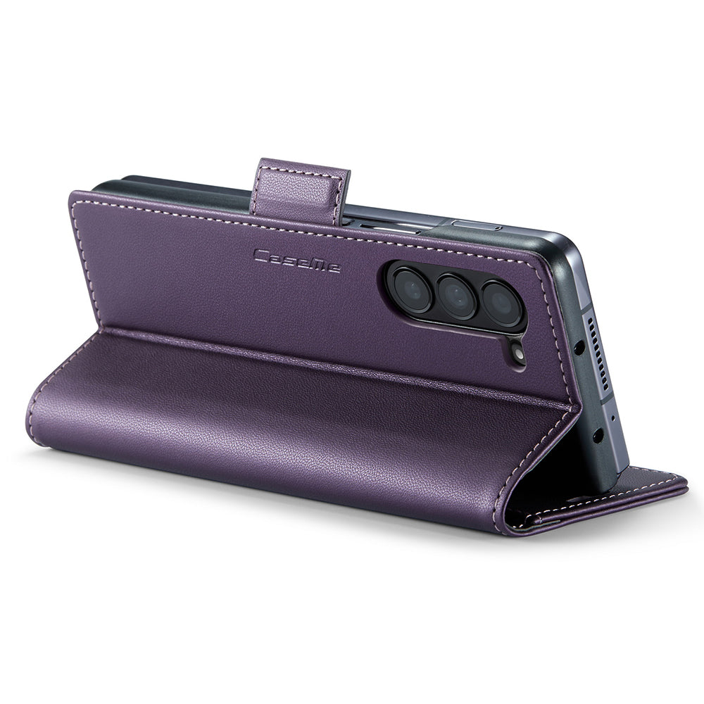 CASEME 023 Series For Samsung Galaxy Z Fold6 5G Case RFID Blocking Wallet Stand Phone Cover - Purple