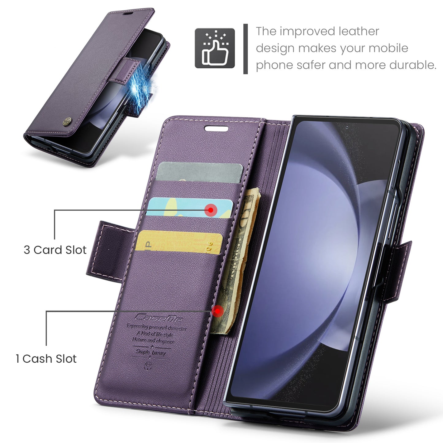 CASEME 023 Series For Samsung Galaxy Z Fold6 5G Case RFID Blocking Wallet Stand Phone Cover - Purple