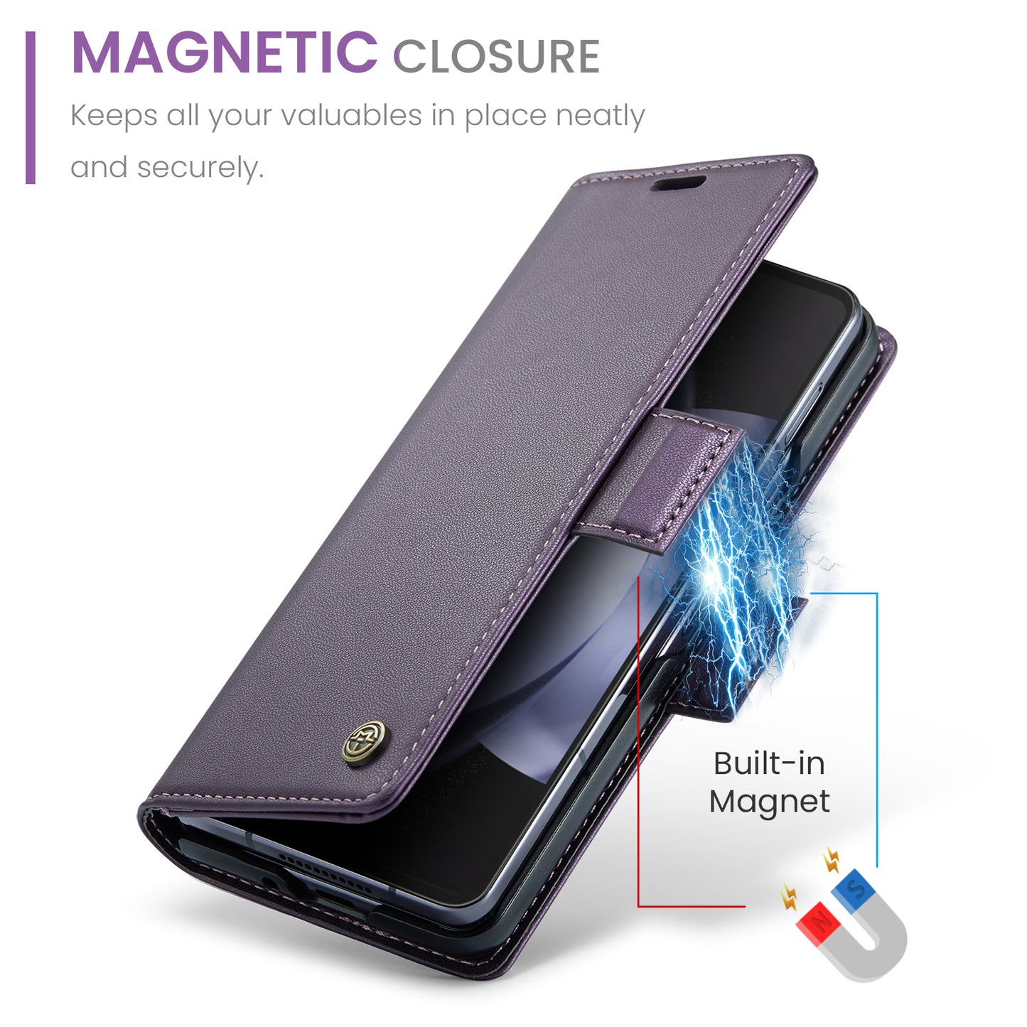 CASEME 023 Series For Samsung Galaxy Z Fold6 5G Case RFID Blocking Wallet Stand Phone Cover - Purple
