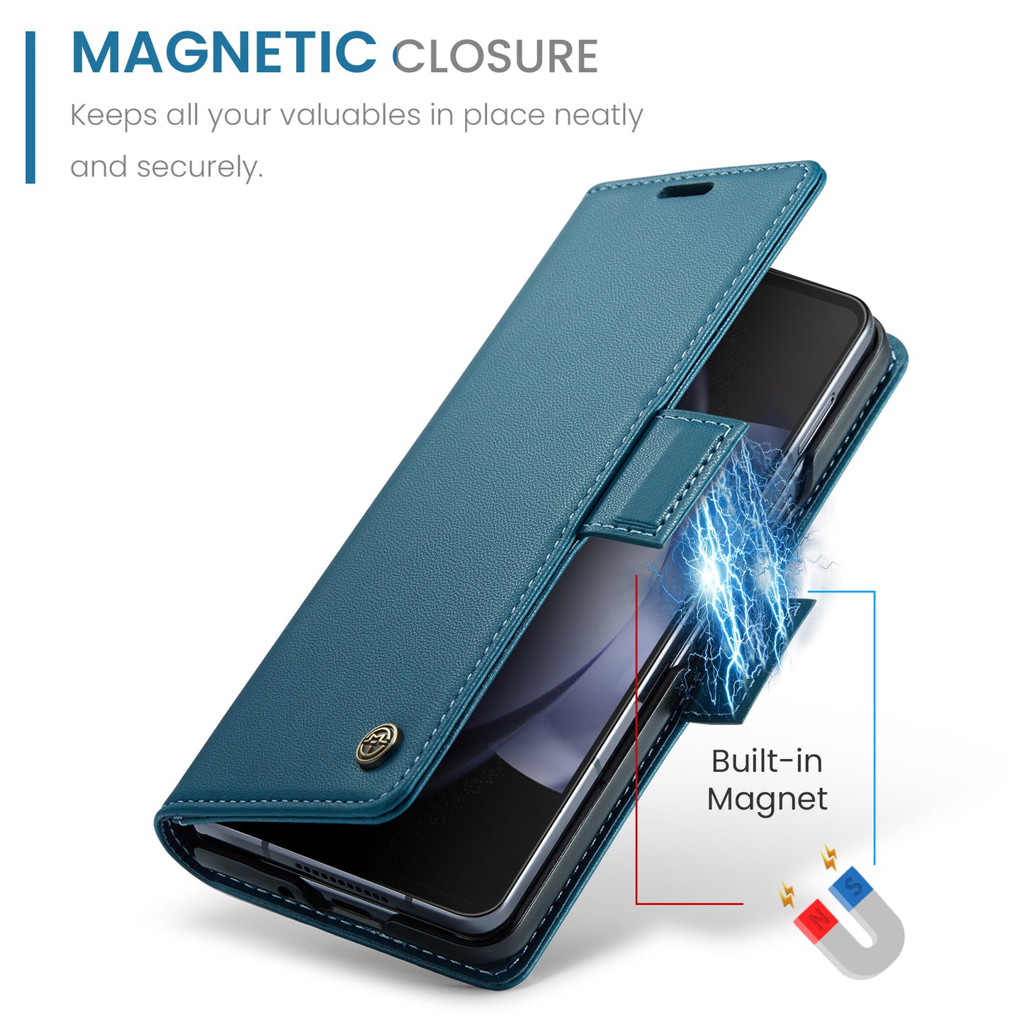CASEME 023 Series For Samsung Galaxy Z Fold6 5G Case RFID Blocking Wallet Stand Phone Cover - Blue