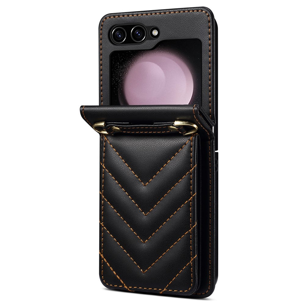 For Samsung Galaxy Z Flip7 FE 5G / Z Flip6 5G Case PU Leather+PC Crossbody Phone Cover with Card Holder - Black