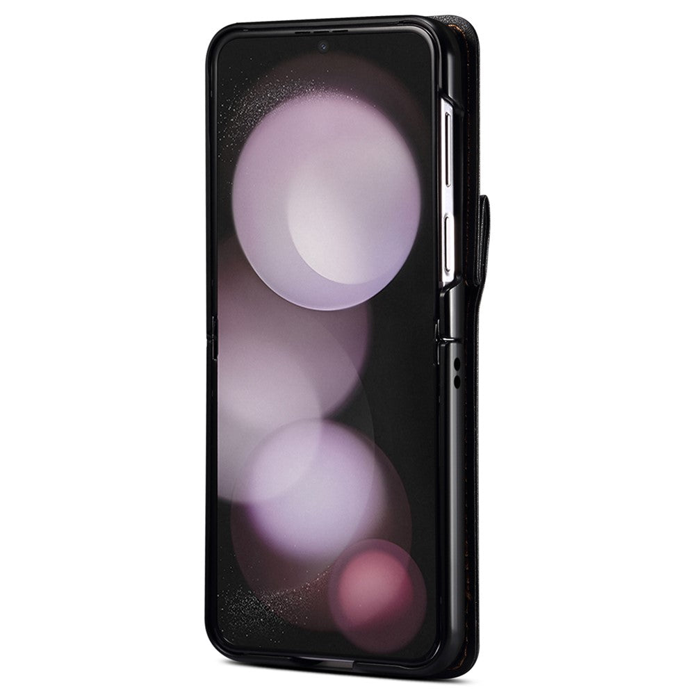For Samsung Galaxy Z Flip7 FE 5G / Z Flip6 5G Case PU Leather+PC Crossbody Phone Cover with Card Holder - Black