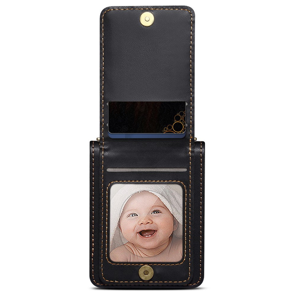 For Samsung Galaxy Z Flip7 FE 5G / Z Flip6 5G Case PU Leather+PC Crossbody Phone Cover with Card Holder - Black