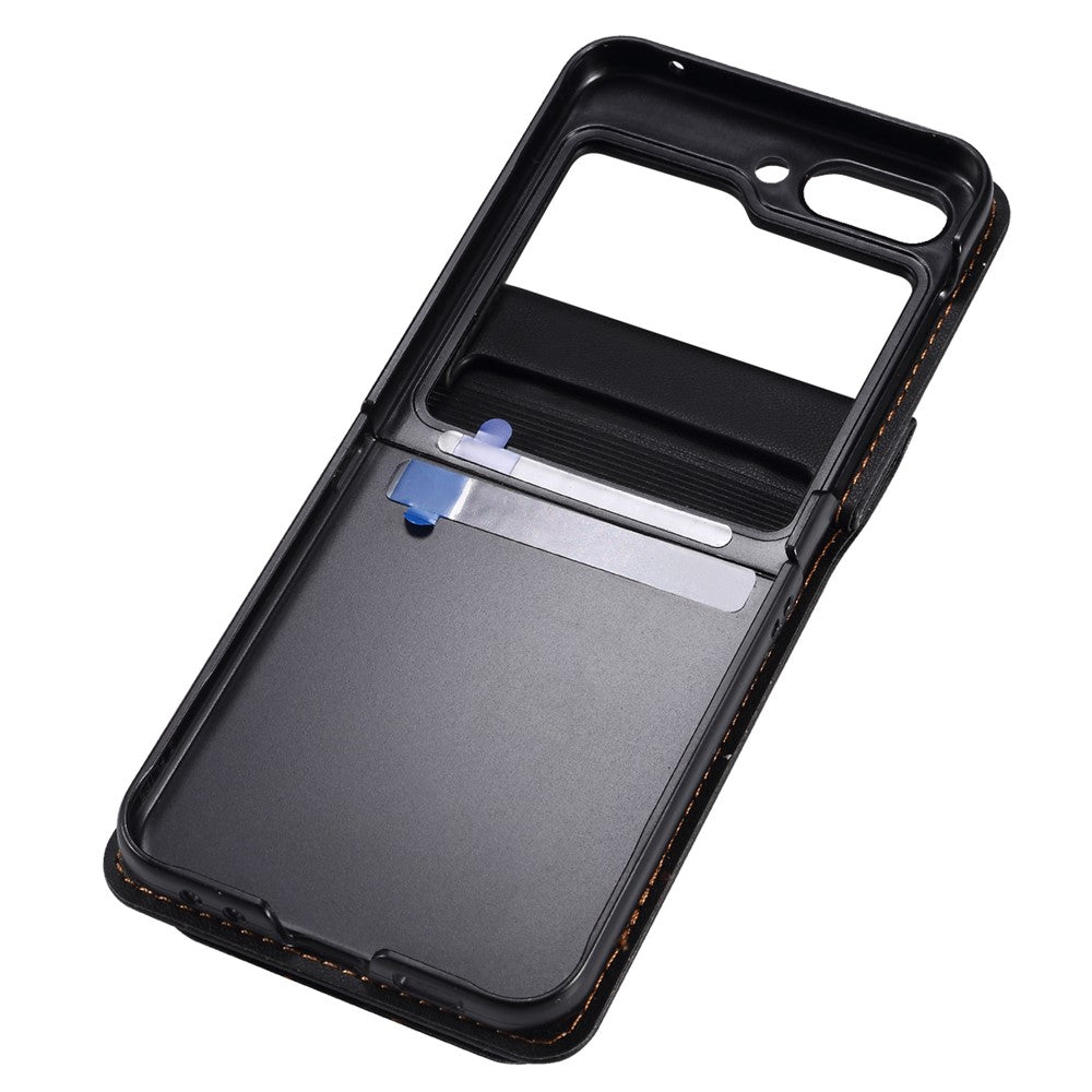 For Samsung Galaxy Z Flip7 FE 5G / Z Flip6 5G Case PU Leather+PC Crossbody Phone Cover with Card Holder - Black