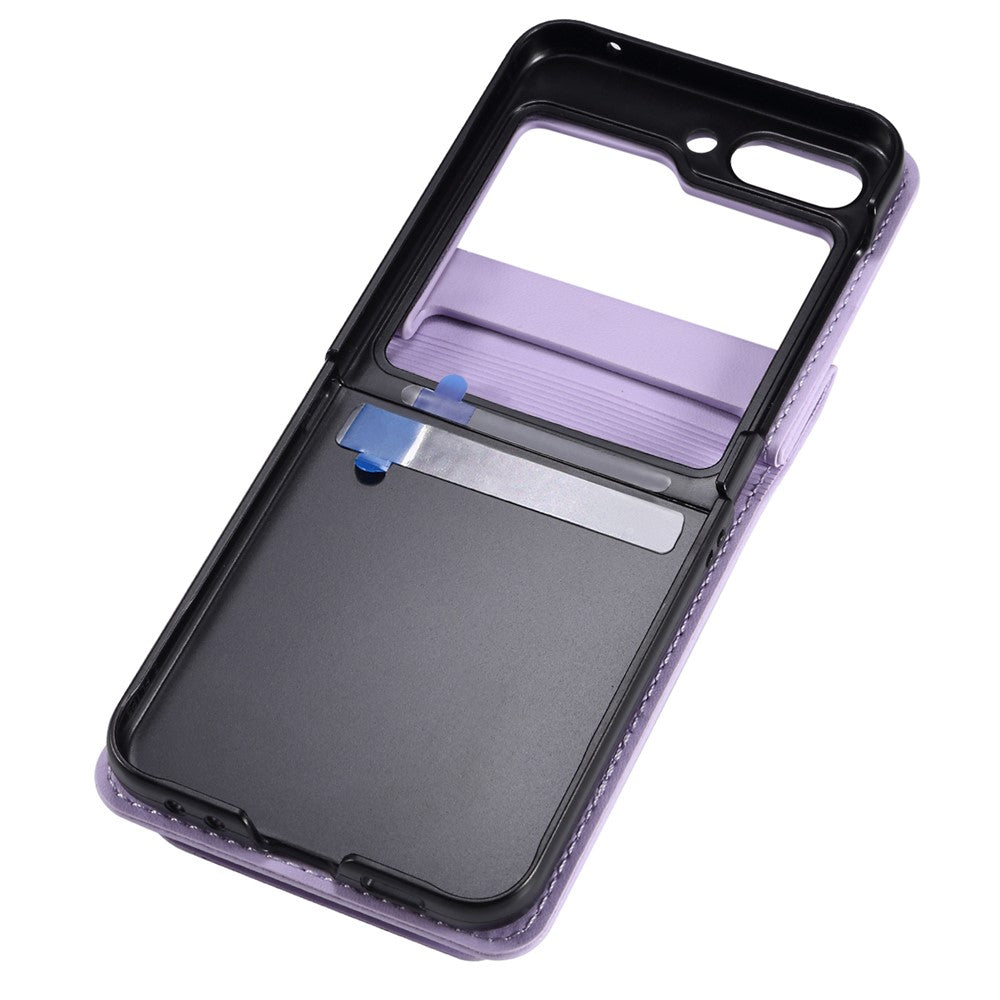 For Samsung Galaxy Z Flip7 FE 5G / Z Flip6 5G Case PU Leather+PC Crossbody Phone Cover with Card Holder - Purple