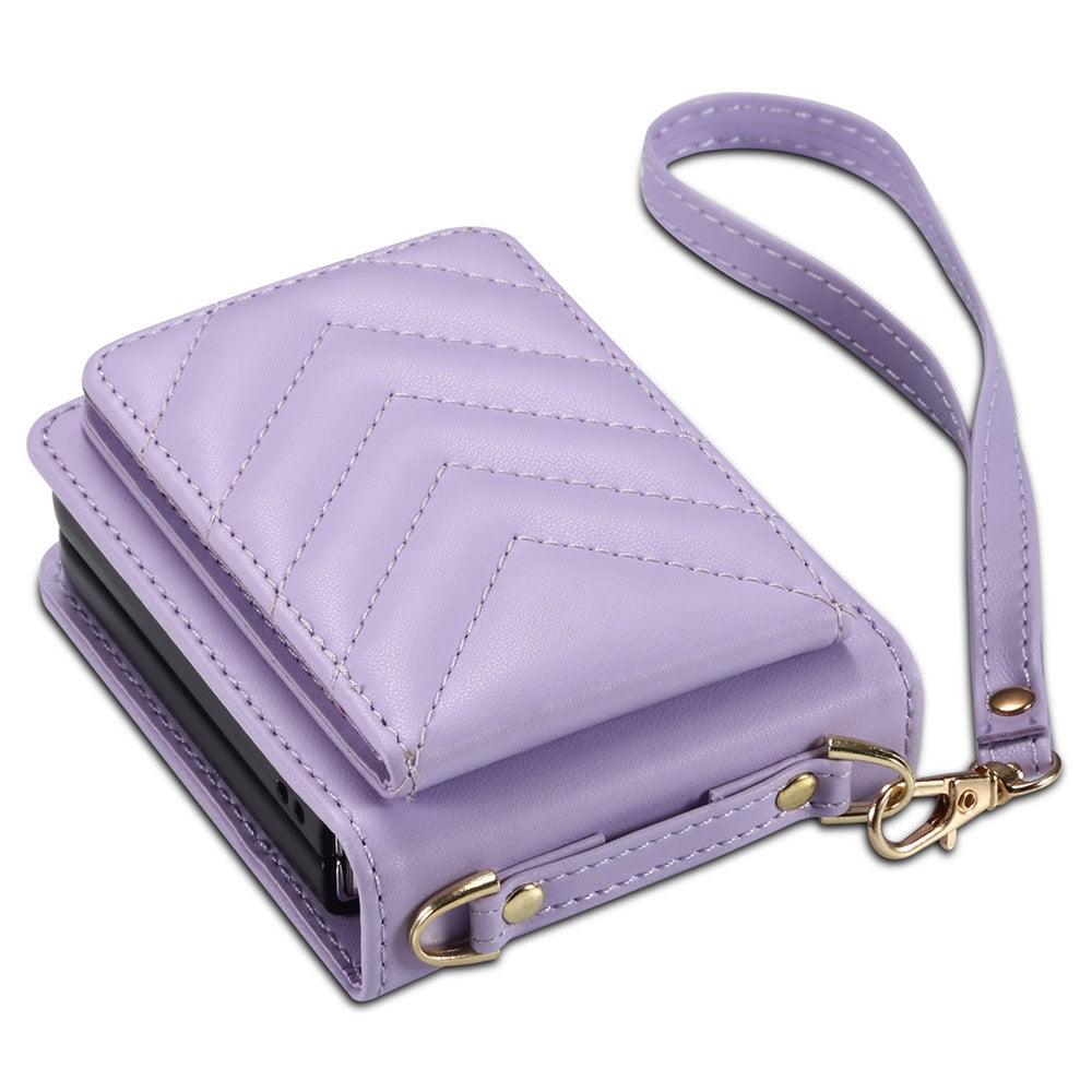For Samsung Galaxy Z Flip7 FE 5G / Z Flip6 5G Case PU Leather+PC Crossbody Phone Cover with Card Holder - Purple