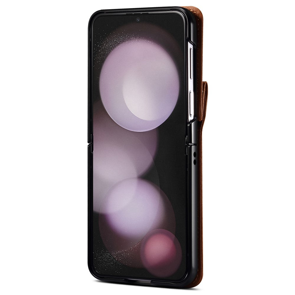 For Samsung Galaxy Z Flip7 FE 5G / Z Flip6 5G Case PU Leather+PC Crossbody Phone Cover with Card Holder - Brown