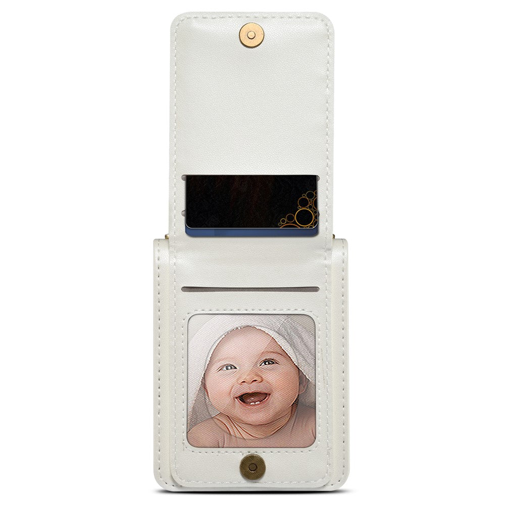 For Samsung Galaxy Z Flip7 FE 5G / Z Flip6 5G Case PU Leather+PC Crossbody Phone Cover with Card Holder - White