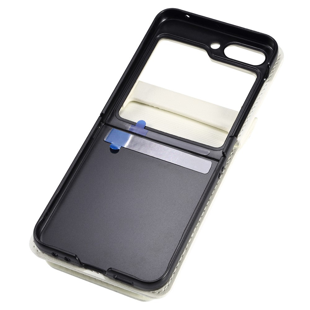 For Samsung Galaxy Z Flip7 FE 5G / Z Flip6 5G Case PU Leather+PC Crossbody Phone Cover with Card Holder - White