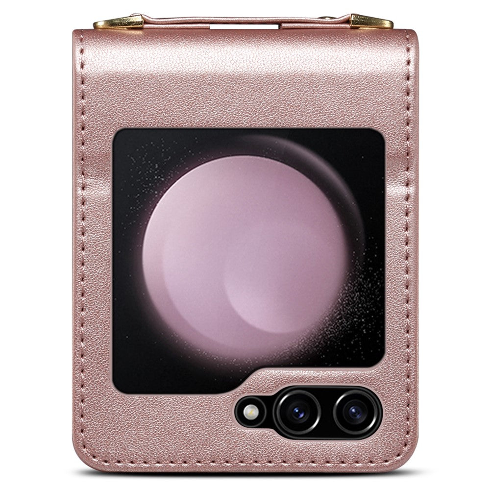 For Samsung Galaxy Z Flip7 FE 5G / Z Flip6 5G Case PU Leather+PC Crossbody Phone Cover with Card Holder - Rose Gold
