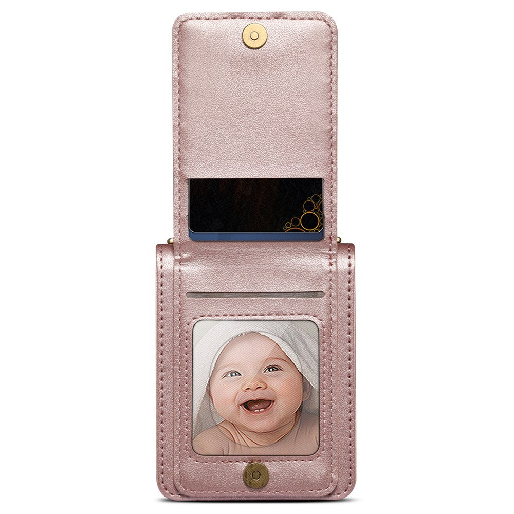 For Samsung Galaxy Z Flip7 FE 5G / Z Flip6 5G Case PU Leather+PC Crossbody Phone Cover with Card Holder - Rose Gold