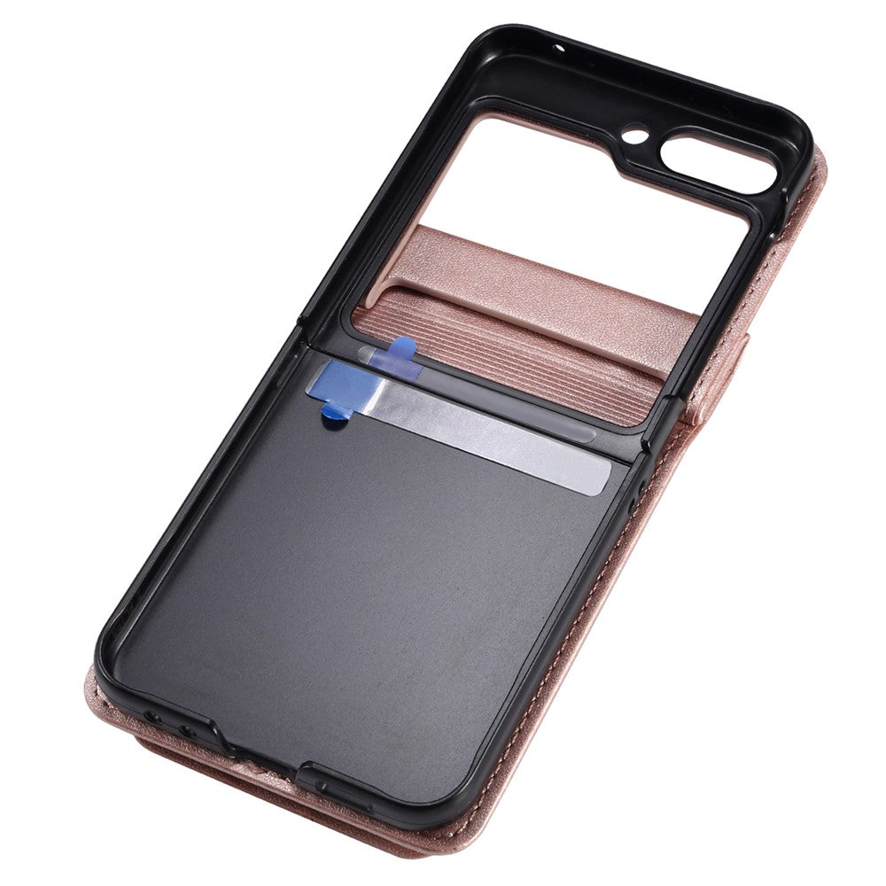 For Samsung Galaxy Z Flip7 FE 5G / Z Flip6 5G Case PU Leather+PC Crossbody Phone Cover with Card Holder - Rose Gold