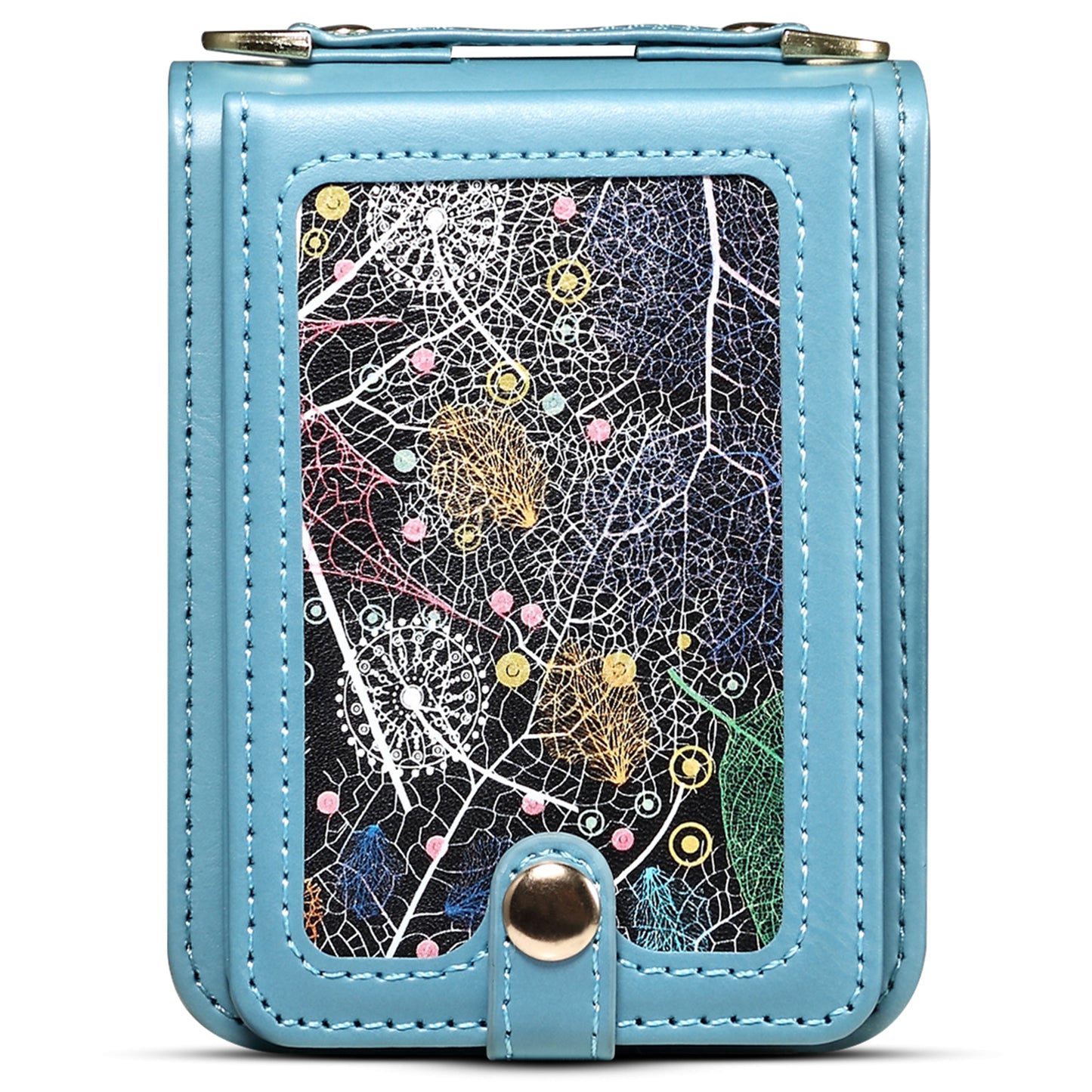 For Samsung Galaxy Z Flip6 5G Case Leather+PC Phone Cover with Card Holder Long Strap - Blue