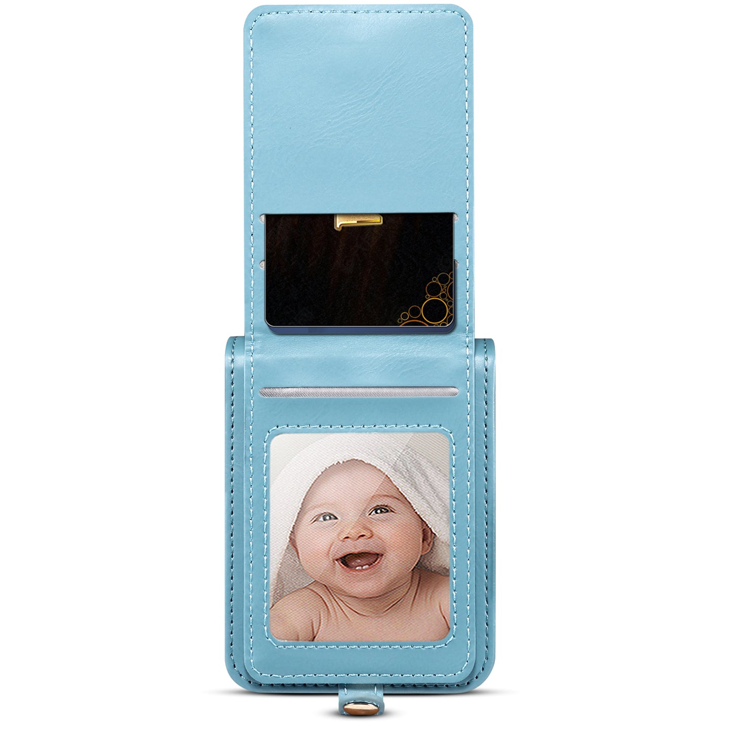 For Samsung Galaxy Z Flip6 5G Case Leather+PC Phone Cover with Card Holder Long Strap - Blue