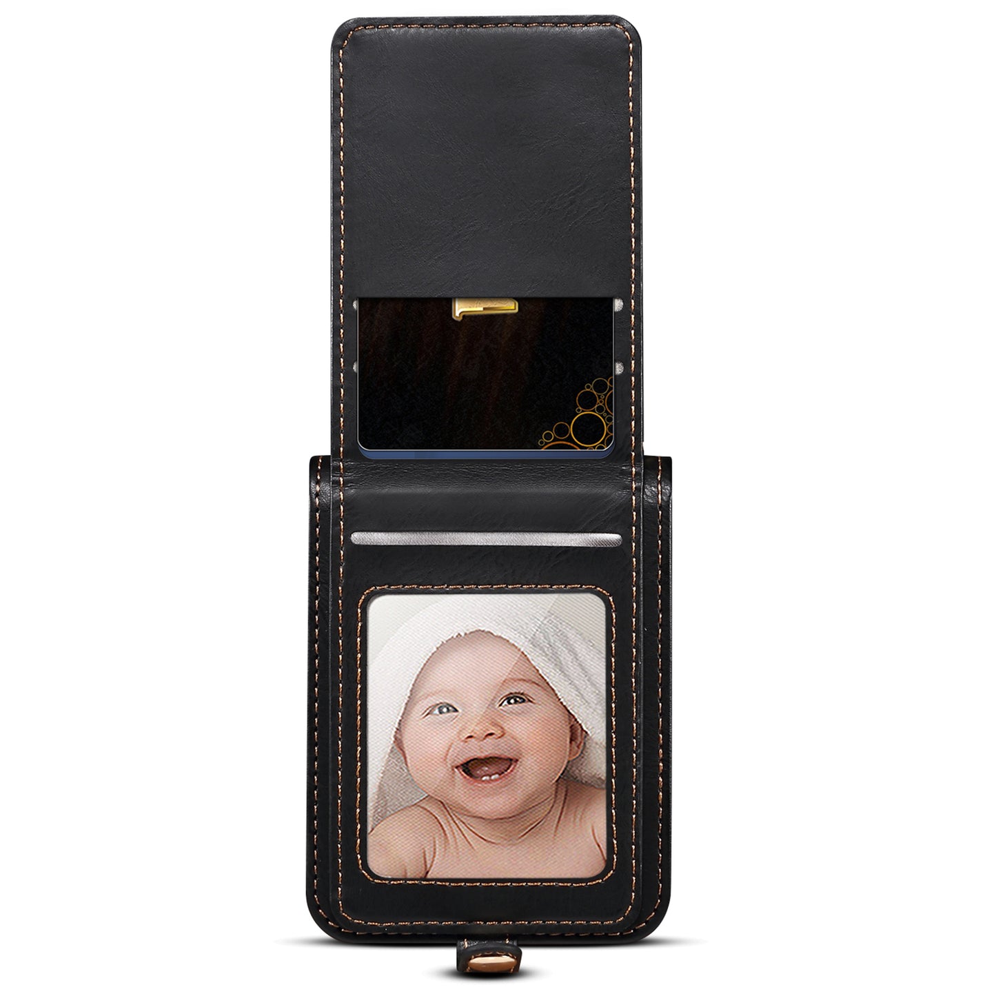 For Samsung Galaxy Z Flip6 5G Case Leather+PC Phone Cover with Card Holder Long Strap - Black