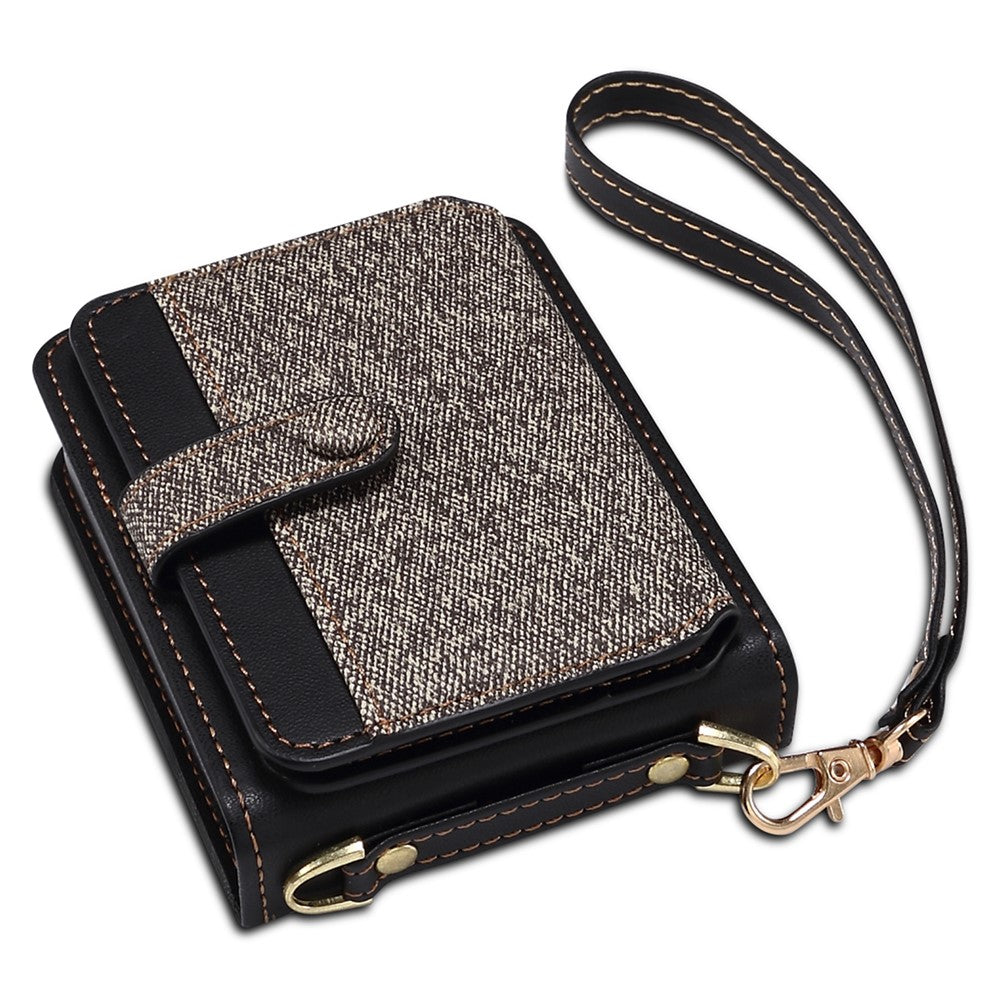 For Samsung Galaxy Z Flip7 FE 5G / Z Flip6 5G Case Splicing Color Leather Phone Cover with Card Slot Holder Lanyard - Dark Grey